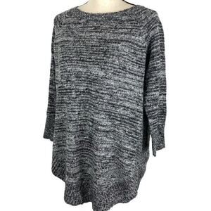 Andrea Jovine Wool Blend Sweater Black Marled Hi Low Boatneck Knit Womens Sz Med